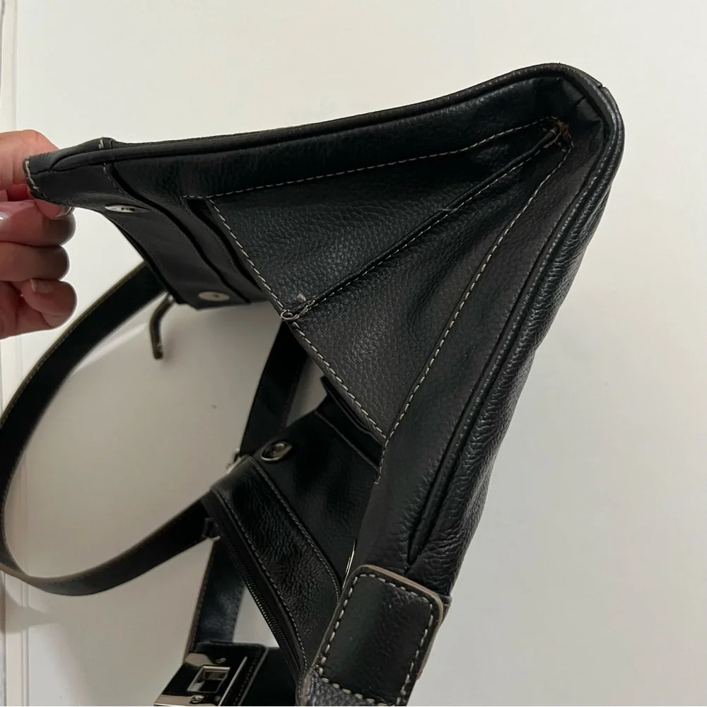Tignanello Black Pebbled Leather Crossbody Handbag Messenger Bag Unisex